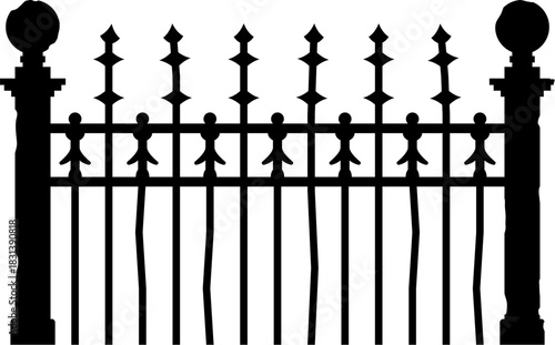 Halloween cemetery tomb fence border silhouette. Creepy forged vector border, Halloween spooky park antique fence form. Scary graveyard metal barrier shape or horror cemetery iron palisade silhouette