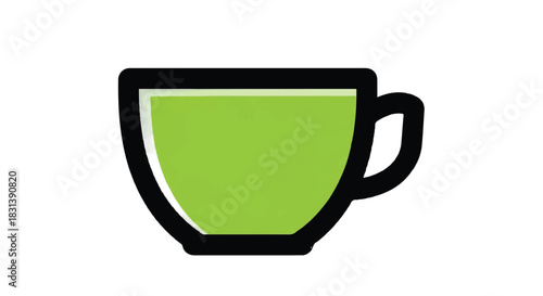 Illustration of a Green Tea Cup with Black Outline.