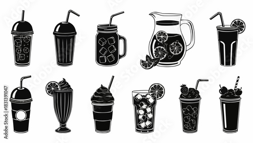 Collection of refreshing beverages in various glasses and pitchers.