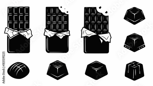 Delicious chocolate bars and assorted candies in a classic monochrome style.