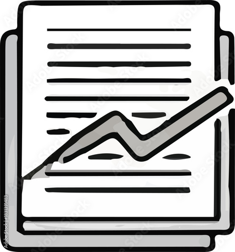 Financial business report document with rising chart graph icon