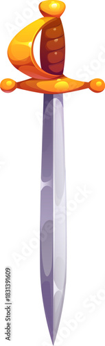 Pirate sailor cartoon cutlass sword game asset. Buccaneer privateer isolated vector sabre, pirate bandit fantasy blade game icon. Corsair sailor ancient sword with golden crossguard and leather handle