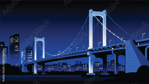 Night City Bridge Illustrator Artwork Banner Background Design Template 