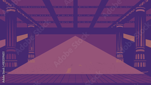 A bold geometric abstract featuring diagonal purple lines intersecting over a minimalist triangular foundation with a modern atmosphere