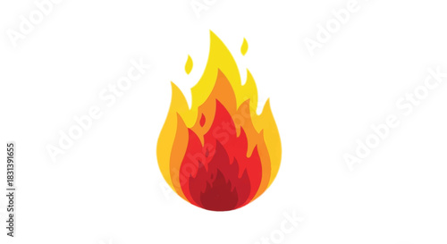 Vibrant flame illustration representing heat energy and burning combustion on white background.