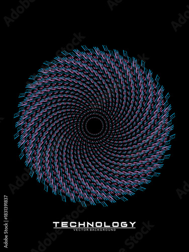 Music poster design background. Electro Sound Cover Template with dynamic abstract gradient circular geometric line shapes for t-shirt screen printing, technology, digital, party, festival and club.	
