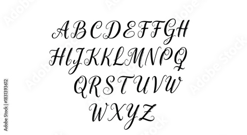 Elegant Script Alphabet Letters Displayed in Rows.