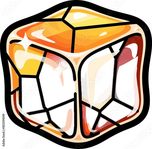 Stylized Ice Cube with Sharp Edges and Light Reflections.