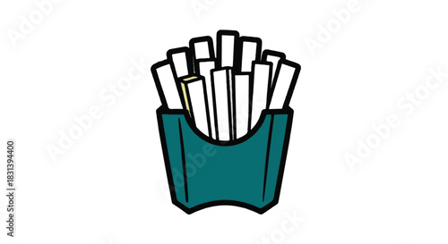 Delicious French Fries in a Teal Box Cartoon Illustration.