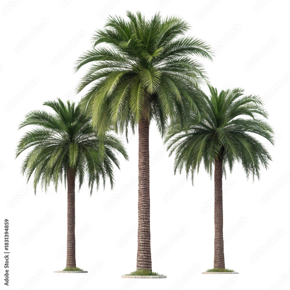 Obraz premium 3d tropical palm trees collection isolated on transparent background
