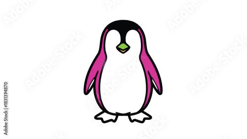 Cute Pink Penguin Cartoon Illustration.