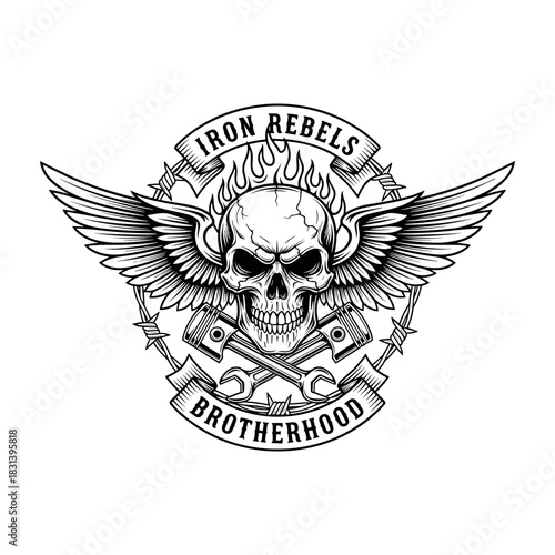 Fiery Skull Wings and Barbed Wire for Iron Rebels Brotherhood