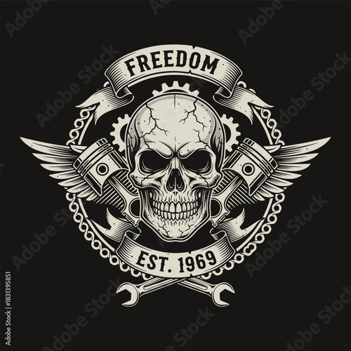 Vintage Biker Skull Emblem Design for Absolute Freedom