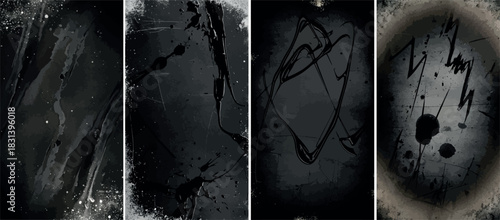 Abstract dark grunge textures with splatters and scratches, creating a moody and artistic aesthetic.