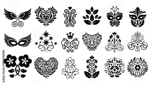 Vector ornate decorative design elements floral heart collection