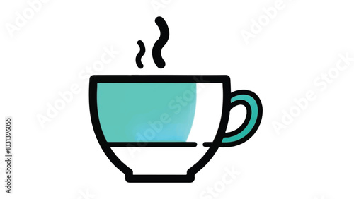 A simple illustration of a steaming cup of coffee or tea.