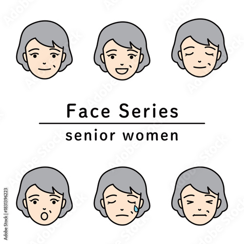 Senior woman face expressions set icon vector illustration