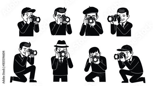 Photographer cartoon vector illustration set of people taking photos