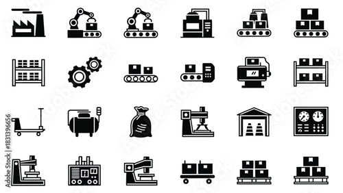 Factory automation industry manufacturing process vector icons