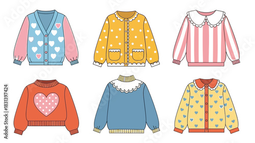 Cute cartoon sweaters and cardigans for kids fashion illustration