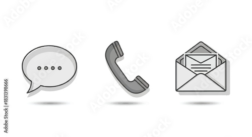 Contact Icons Representing Communication Methods Phone Email and Chat.