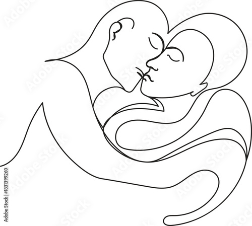  Sleeping couple Continuous line art .