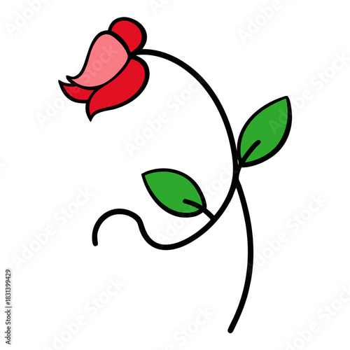 sweet pea flower with branch line art on white background