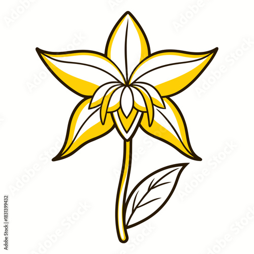 yellow archangel flower line art on white background