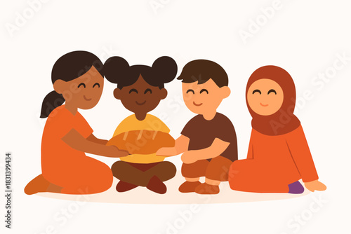 Street Children Sharing Food Vector