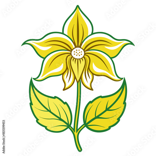 yellow archangel flower line art on white background