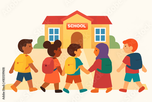Street Children Going to School Vector