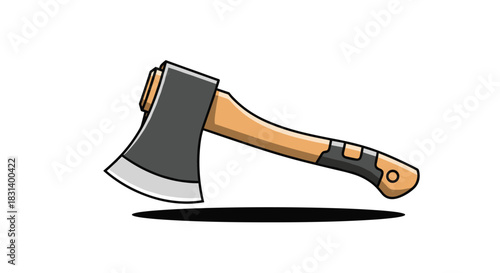 A simple cartoon illustration of a sharp axe with a wooden handle and a gray steel head isolated on white background.