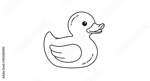 A simple black and white outline of a classic rubber duck toy perfect for a coloring page or a minimalist icon design.