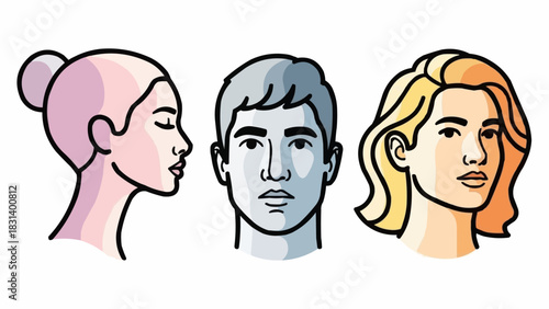 Diverse Facial Profiles - Artistic Renderings of Three Individuals.