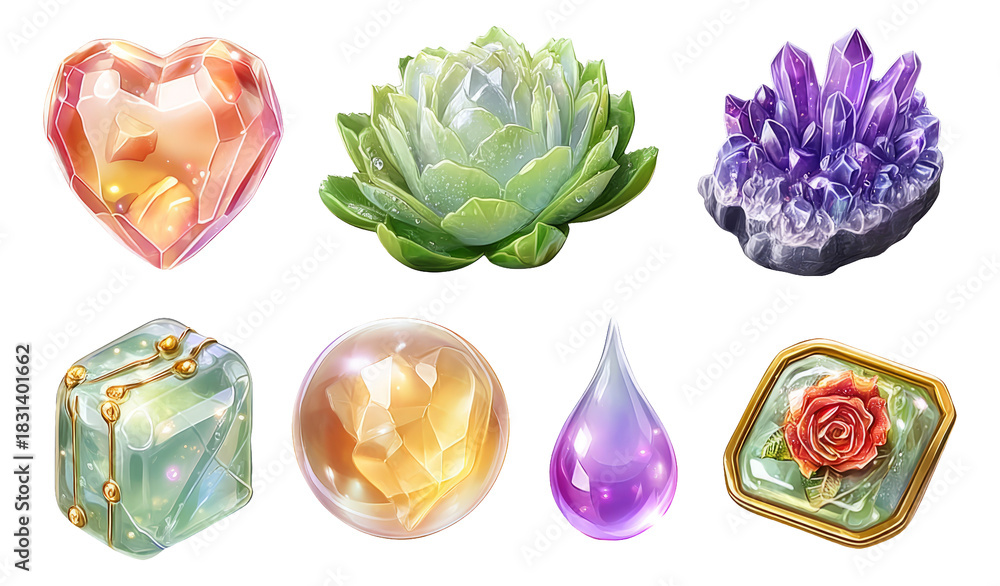 Fototapeta premium Glossy Floral Jewels in Semi-Realistic 3D Art Illustration for Digital Designs