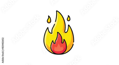 Simple Cartoon Fire Icon with Flames and Sparks.