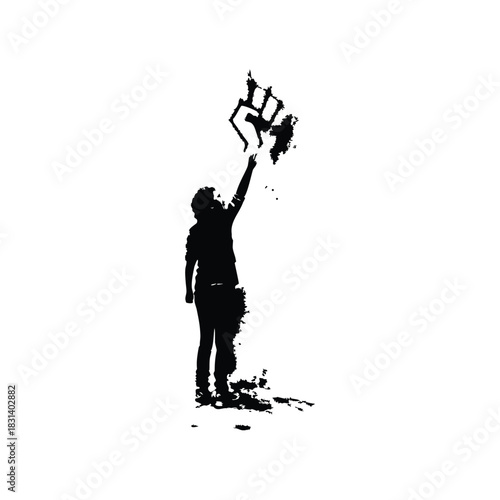Black and white grunge illustration of a thorny heart pierced by a sword in retro vintage style