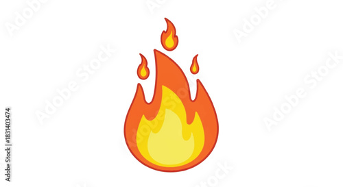 Vibrant Cartoon Fire Flame Icon Illustration on White Background.