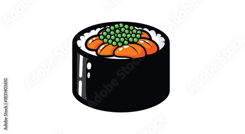 Delicious sushi roll with salmon roe and uni topping.