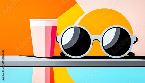 Vibrant Pop Art Still Life: Sunglasses and Summer Drink