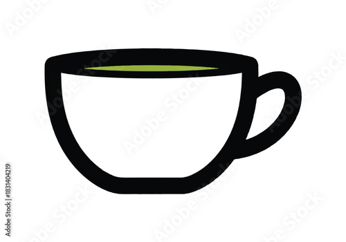 Simple illustration of a white coffee cup with green liquid.