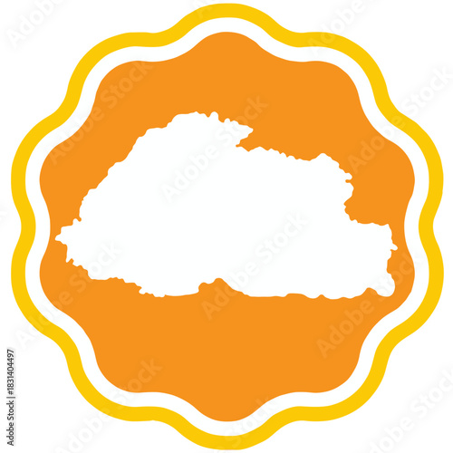 Bhutan map design on flag colour badge shape icon, bhutan's badge sticker with flag colors	