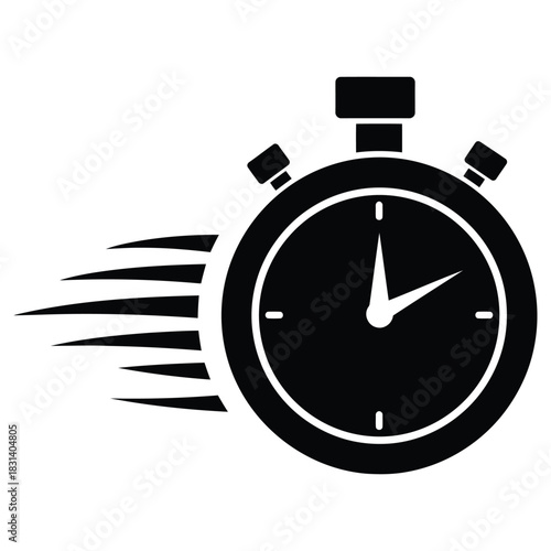 Fast Stopwatch Icon Vector Illustration, Speed Timer Concept in Black and White.