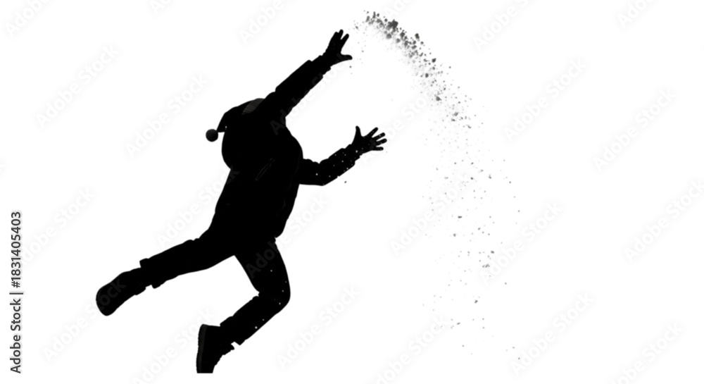 Naklejka premium Black silhouette of a person falling and scattering the word wonderful.