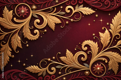 Workflow: {}Opulent Crimson and Gold Leaf Symmetrical Frame