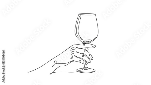 Elegant continuous line drawing of a hand holding a wine glass for sophisticated taste