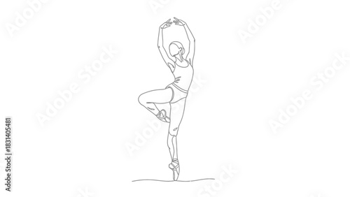 Elegant ballerina strikes a pose in a continuous line art drawing on white