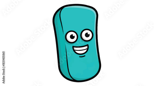 Cute Cartoon Eraser Character with Happy Face.
