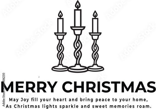 Christmas greeting card logo vector with three stylized candles on ornate twisted holders and festive message