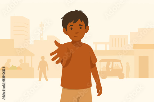 Street Children Asking for Help Vector
